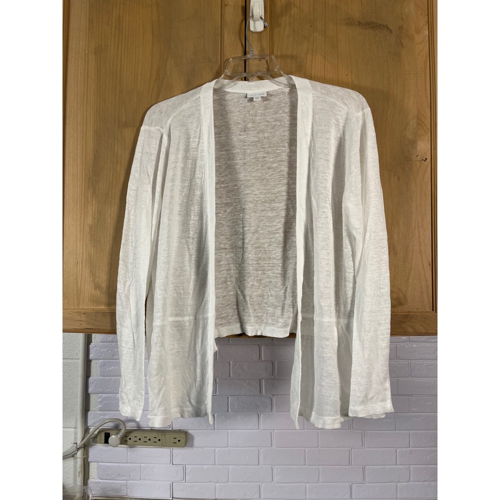 J. Jill Cardigan Women Large White Love Linen Open Front Long Sleeve Sweater